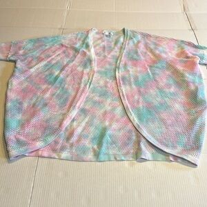NWT Venus tie dye open front elbow length lightweight sweater pink aqua white